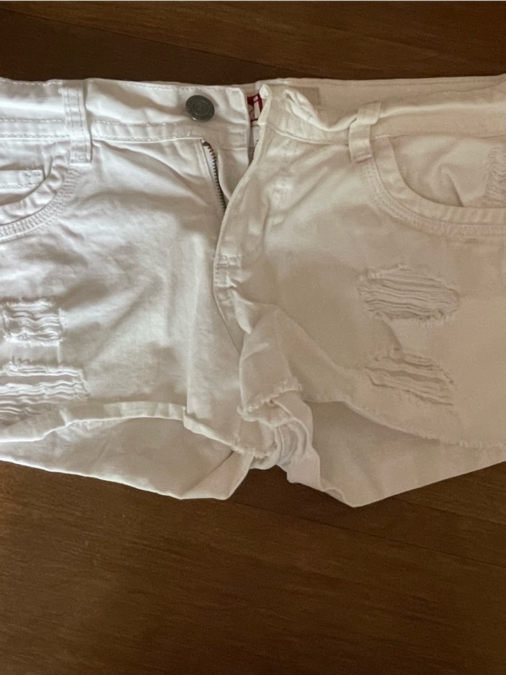 lei Ashley Lowrise Denim White Shorts with Red Logo Accents